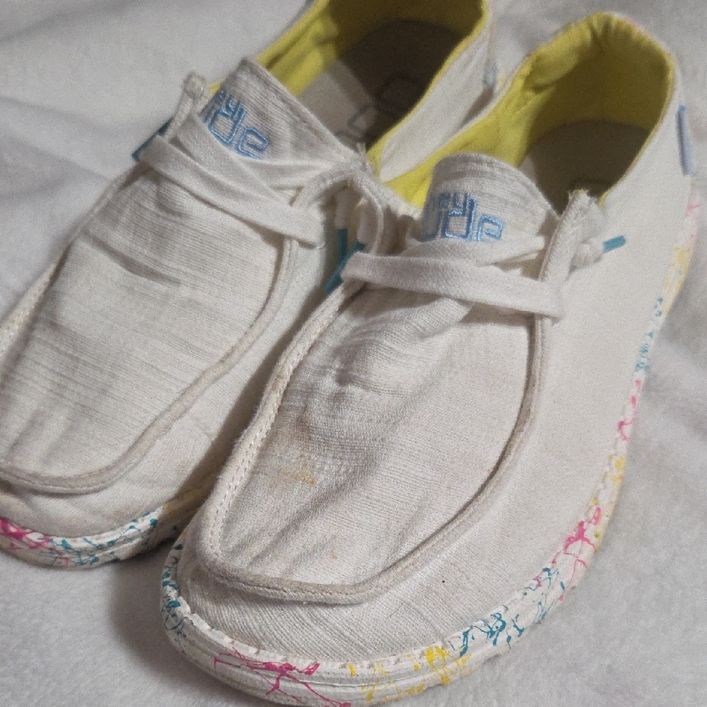 Hey Dude White Moccasins with Colorful Sole